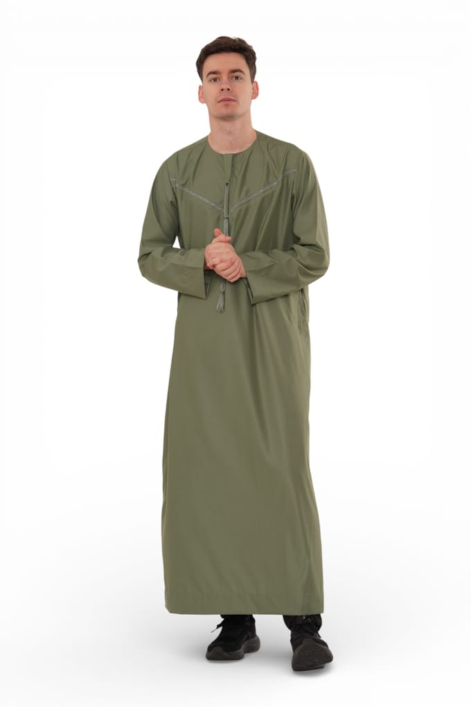 Heren Ramadan Eid Olijfgroen Marokkaanse Jubba Robe Djellaba Thobe - TT-008