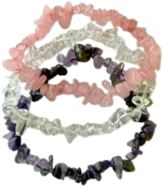 Drie Eenheid / gouden driehoek - armbanden split - edelstenen - maat 18 - amethist bergkristal rozenkwarts - balans