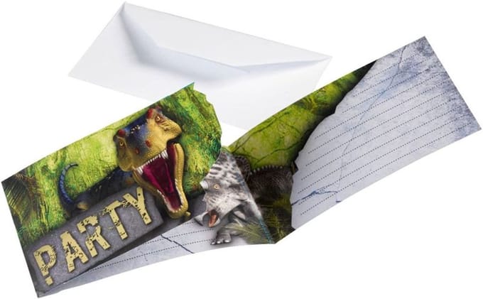 8 uitnodigingskaarten voor een dinosaurusfeestje: Dino Attack