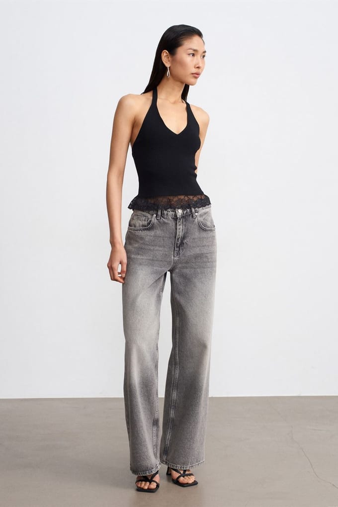 Mouwloze Geribbelde Haltertop Blouse