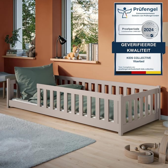 Montessori Kinderbed Vloerbed 90x200 cm met Valbeveiliging en Lattenbodem