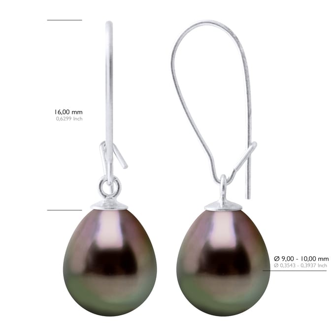 Oorbellen Echte Gecultiveerde Tahiti Parel Peper 9-10 mm