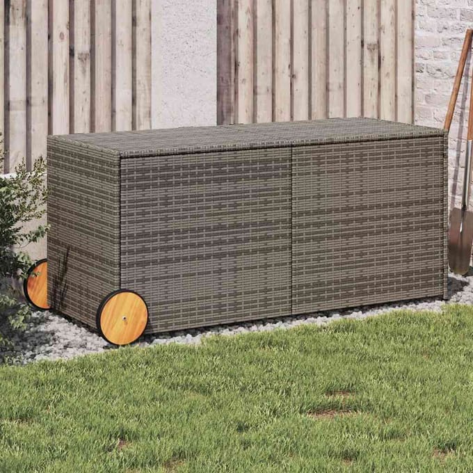 vidaXL - Tuinbox - met - wielen - 283 - L - poly - rattan - grijs