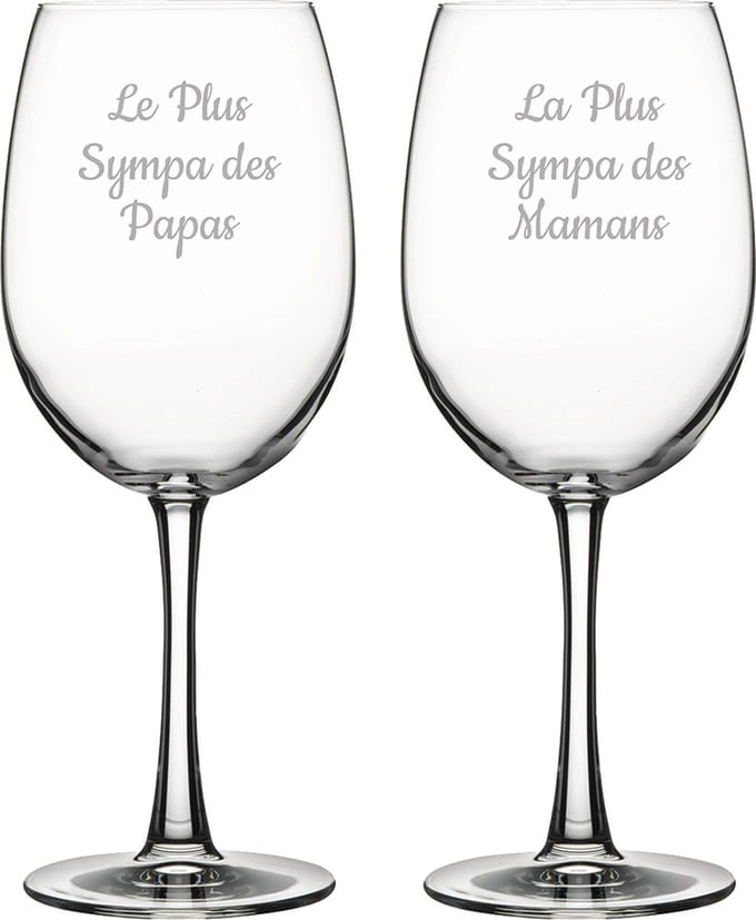 Rode wijnglas gegraveerd - 46cl - Le Plus Sympa des Papas & La Plus Sympa des Mamans
