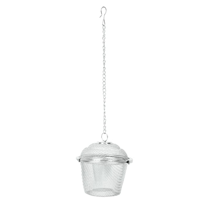RVS theezeefje met gaasbol, kruidenfilter en soepfilter met ketting(S) Small white