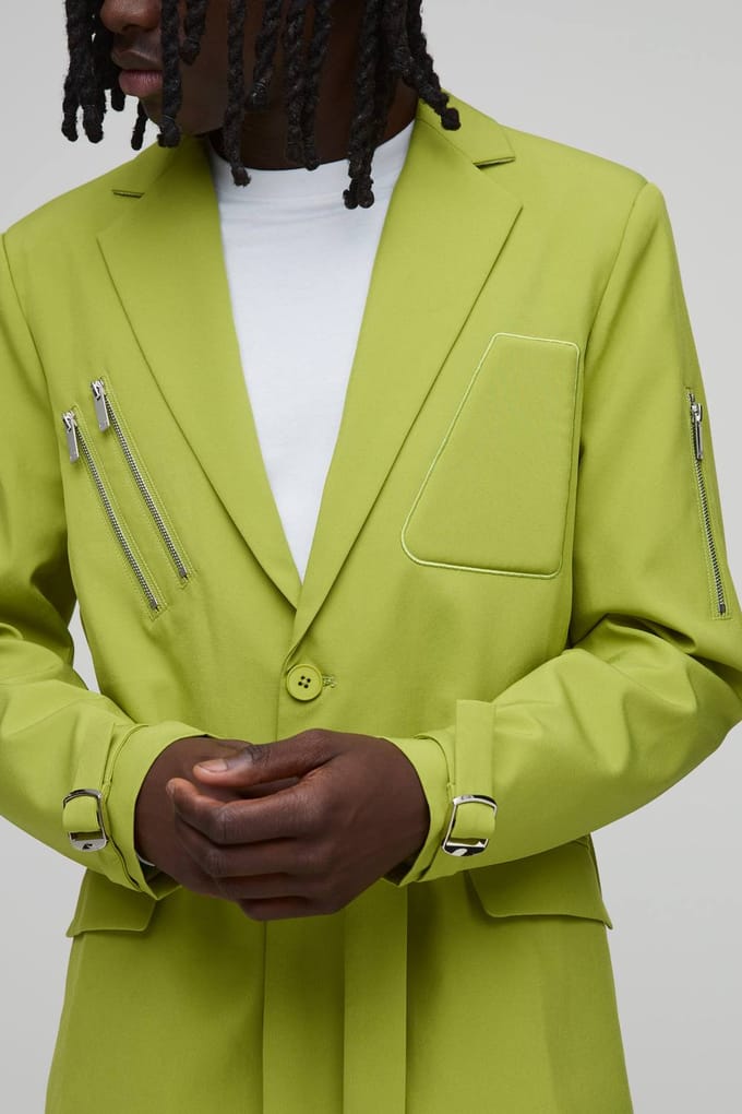 Skinny Fit Blazer Met Ritsdetails En Gespen | Lime | Size 40
