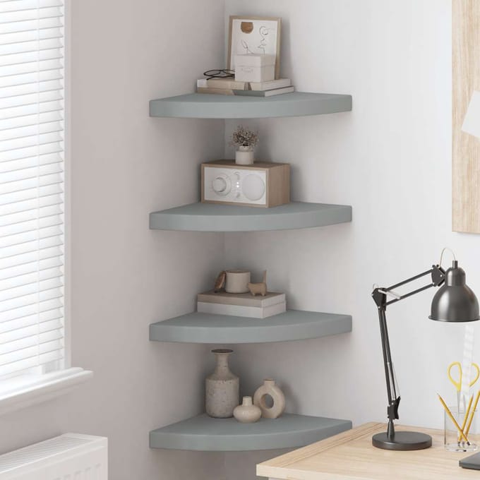 vidaXL - Hoekschappen - zwevend - 4 - st - 35x35x3,8 - cm - MDF - grijs