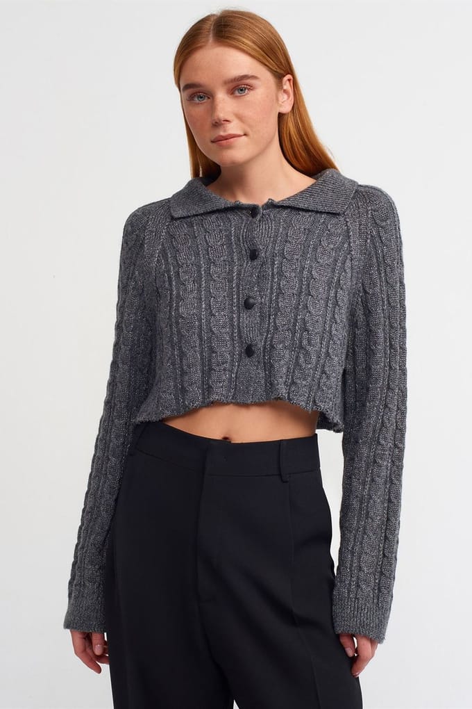 Korte Kabelgebreide Knopcardigan
