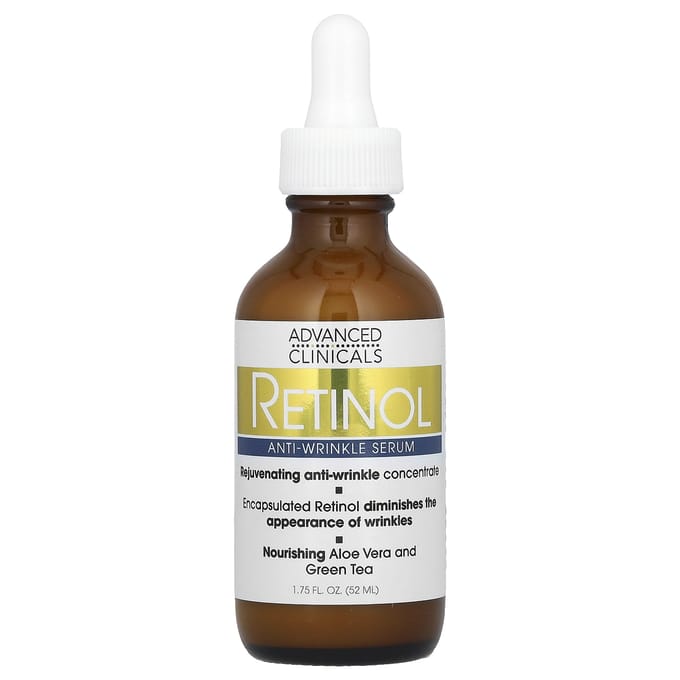 Advanced Clinicals, Retinol Serum, Anti-Rimpel, 1,75 fl oz (52 ml) brown