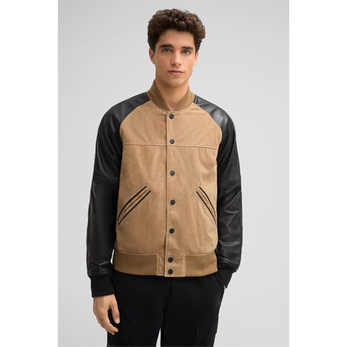 Leren jas Kade, beige/zwart