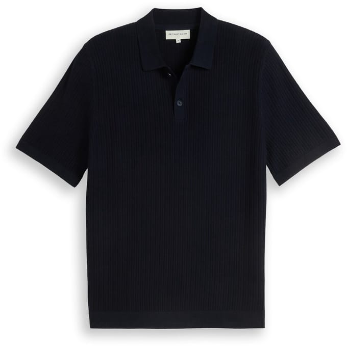 Tom Tailor - Gebreid poloshirt van katoen - Maat S - sky captain blue
