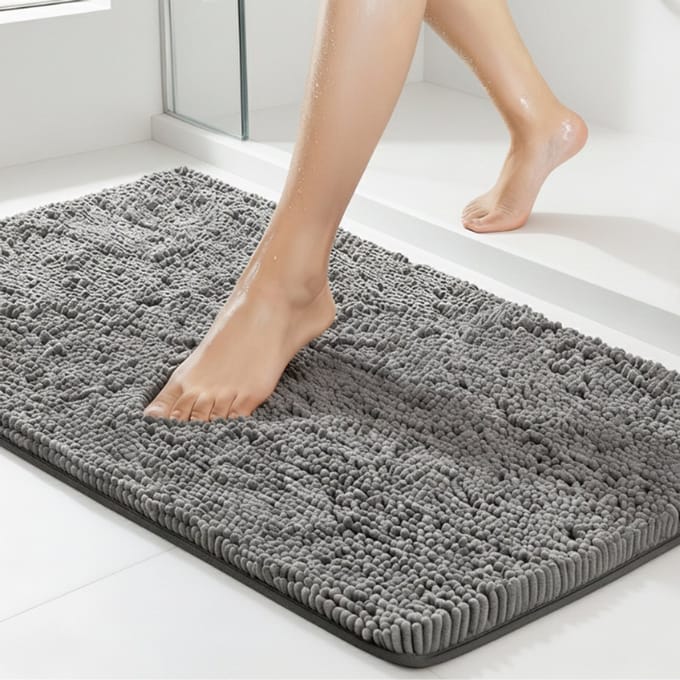 Absorberende Badmat – 90x60cm – TPR Antislip Douchemat – Extra Zwaar – Badkamermat – Grijs – SEVEND®