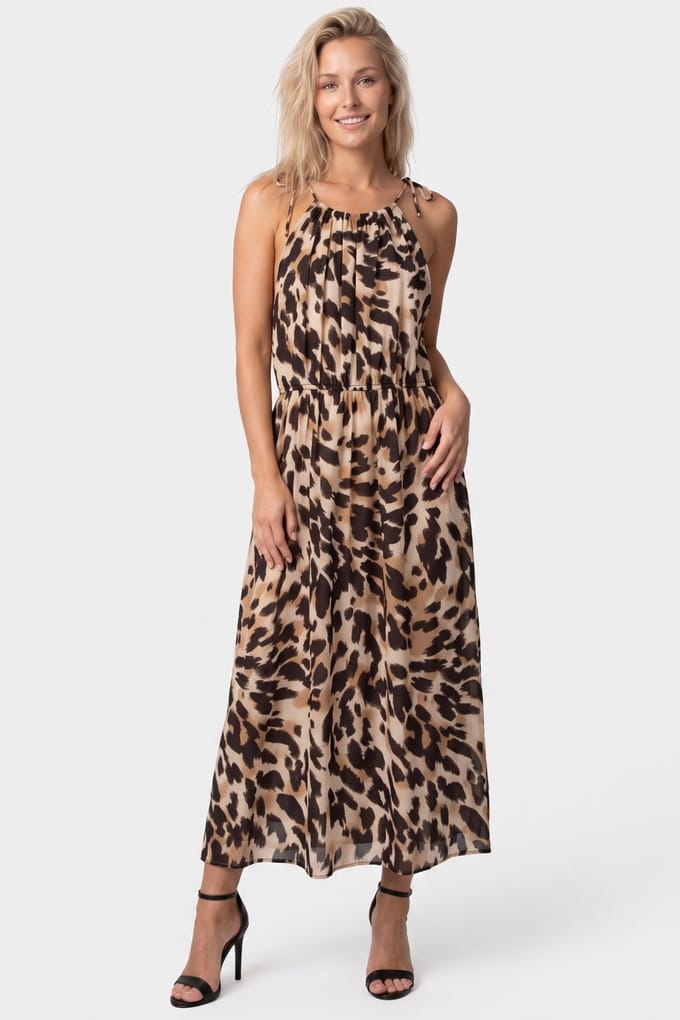 ARKET Gerri Aop Dress Brown Maat: 40 | Maxi Jurken Outlet | Dames | Beige