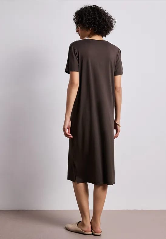 Midi-jurk met korte mouwen en splitdetail