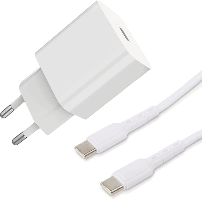 20W USB-C Thuislader met USB C naar USB C Oplaadkabel - 1 Meter - 4x Sneller Opladen