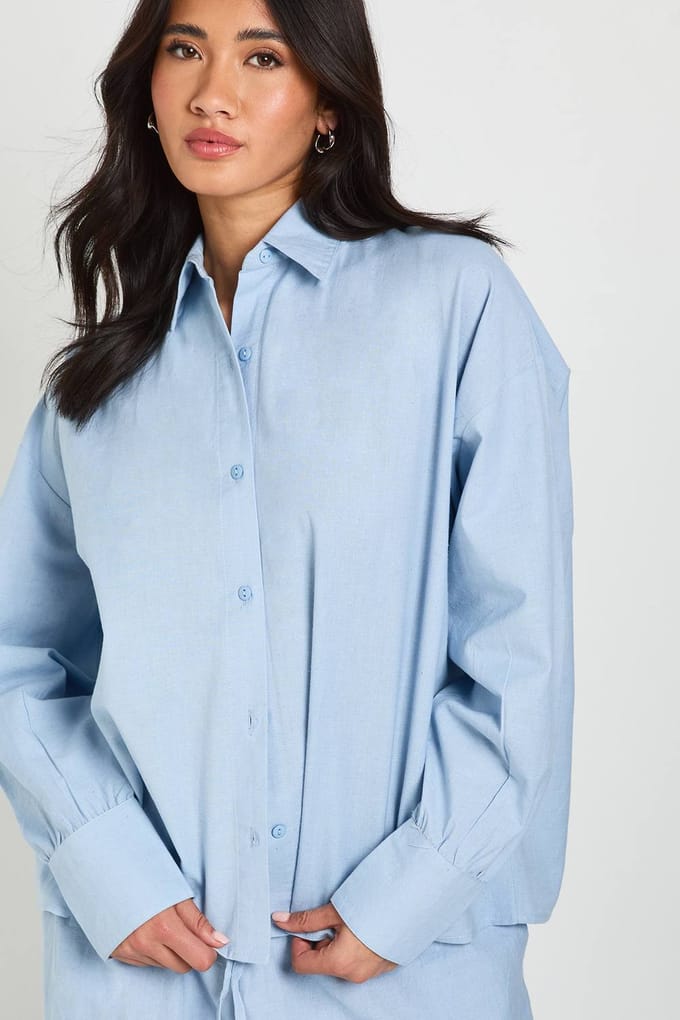 boohoo Dames Oversized Shirt Met Linnen Look | Blauw | Maat: 36
