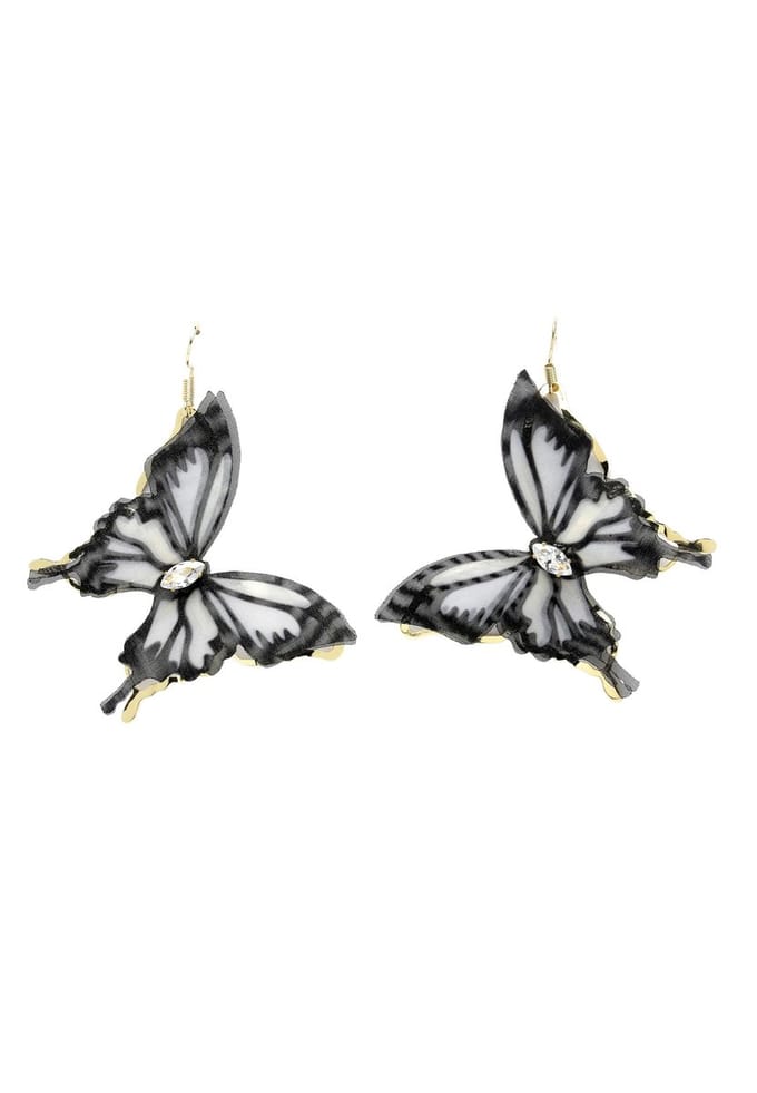 AVANT-GARDE PARIS Oorbellen - Butterfly Stud - 1 stuk - Zwart met gouden plating