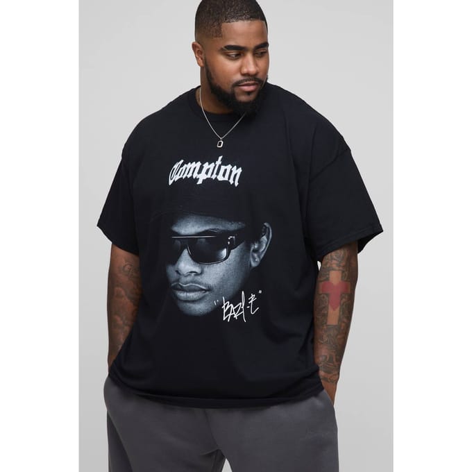 Plus Easy-E License Print Regular Fit T-Shirt | Black | Size 3XL