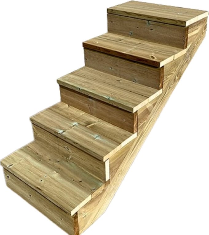 BERLIN Houten Buitentrap - 5 Gesloten Treden 88 cm Hoog - 100 cm Breed