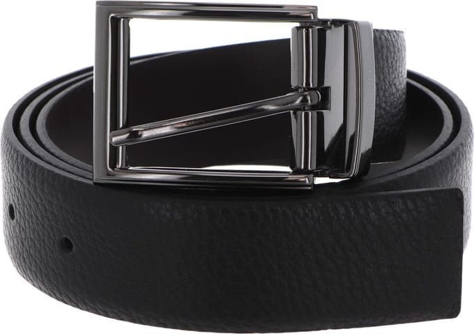 VALENTINO Leren Riem Bairone Classic Belt W120 Nero / Moro Zwart