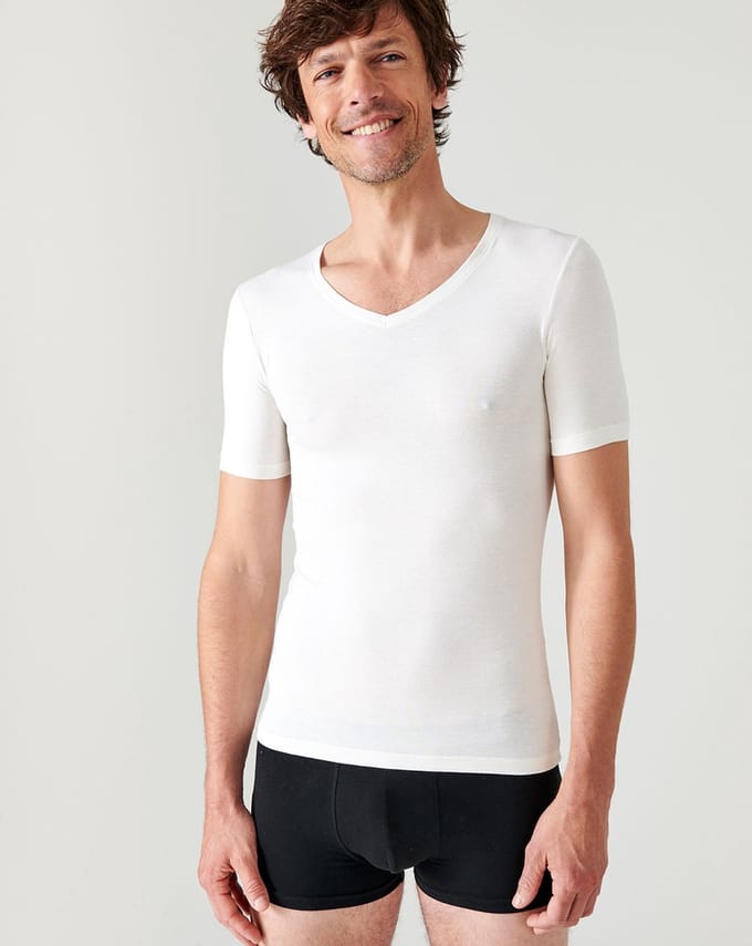 Damart - T-shirt met korte mouwen en V-hals Thermolactyl Sensitive - Heren - Wit - M