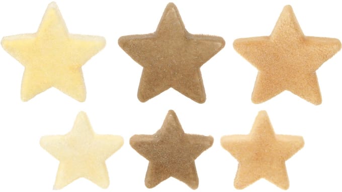 Decoratieve sterren flocked scatter decoratie geelbruin Ø4/5cm 40 stuk