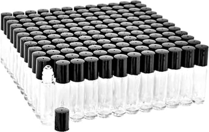 Rollerflesjes Glas 10ml Leeg 50 stuks - Roll-on, Transparant Glas Rollerflesje- RVS Bal - Helder, Zwarte Dop - Etherische Olie - Parfumrollers
