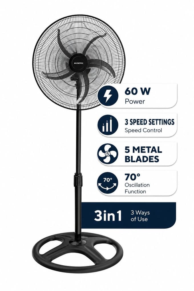 Asir - Staande Ventilator/Fan - Staande Staande Ventilator - 100% ABS - 50 x 50 x 132 cm