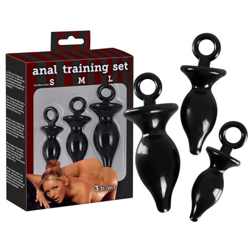 Zwarte trainingsset met drie buttplugs