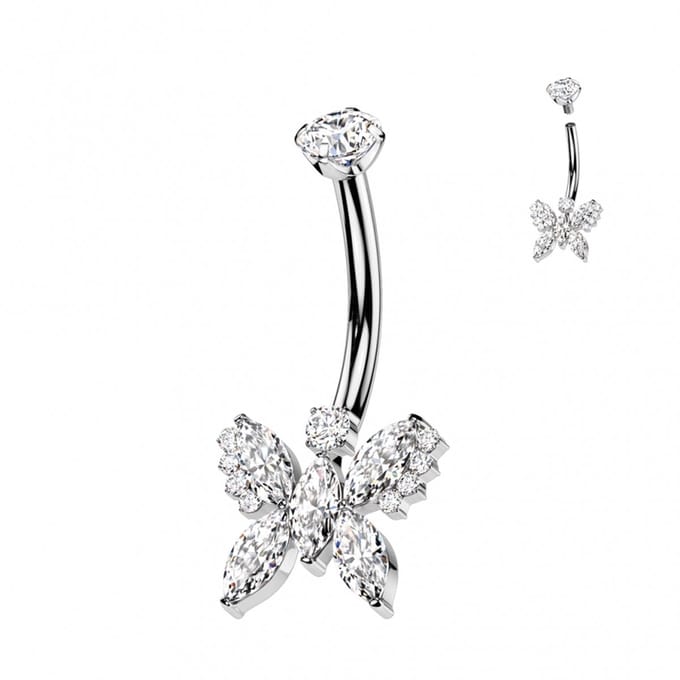 Piercing titanium vlinder extra steentjes wit - LMPiercings