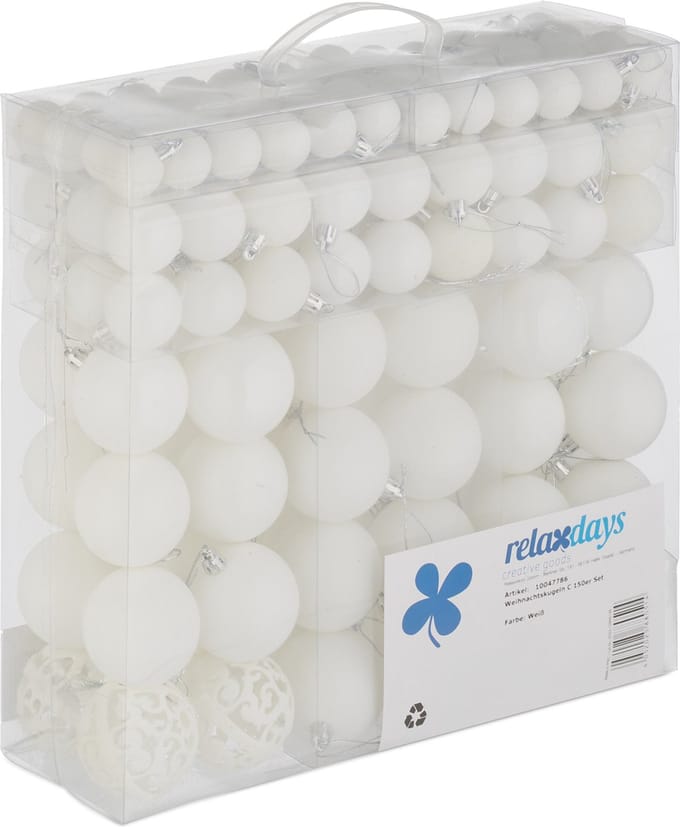 kerstballen - set van 150 - mat - glanzend - glitters - plastic - ∅ 3, 4, 6 cm - wit