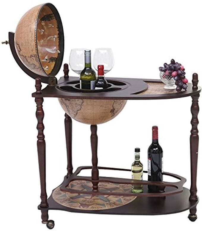 Globe Mini Bar met Tafel - Antieke Wereldkaart en Eucalyptus Hout