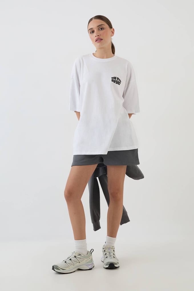 Dames Dsgn Studio Sport Bubble Print Oversized T-shirt | White | Maat: Small