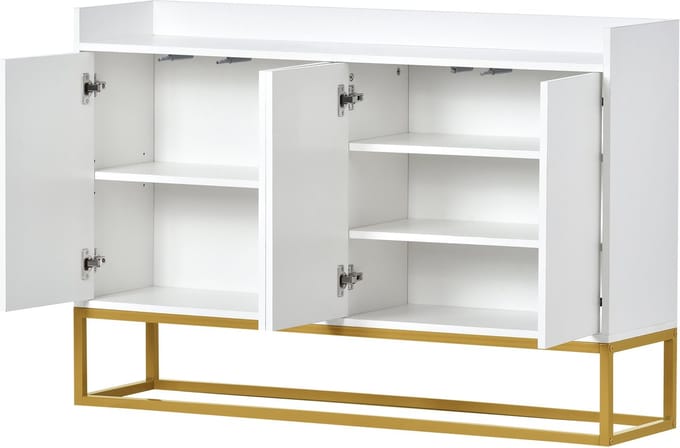 Modern minimalistisch dressoir, greeploos buffet met 4 deuren voor eetkamer, woonkamer en keuken (wit)