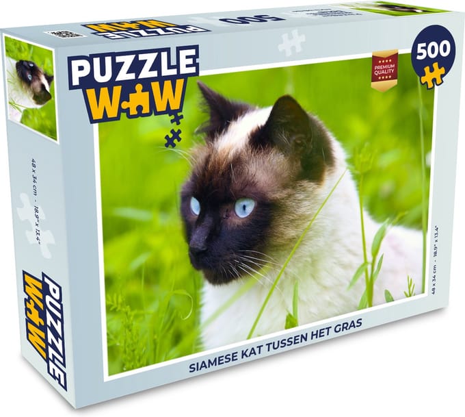 Puzzel Siamese kat tussen het gras - Legpuzzel - Puzzel 500 stukjes