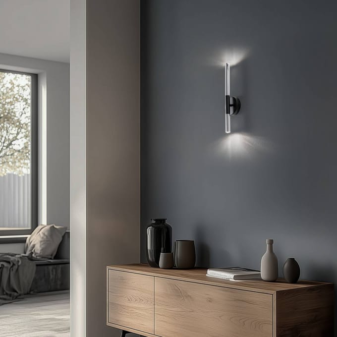 SIGMA Wandlamp Sopel Lux, 2-lamps, zwart/zilver, hoogte 38 cm