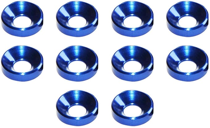 SnelShoppen - Cup Washer Set 10 Stuks M4 Anodized Aluminium Countersunk Wasmachine Bumper Moeren Voor Auto's (Blauw)