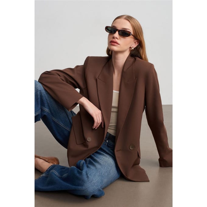 Oversized Lange Crepe Blazer Jas