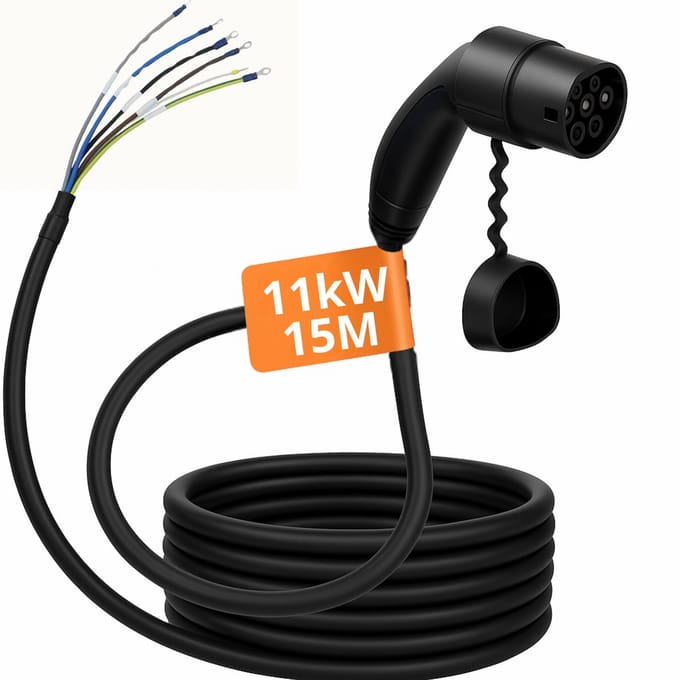 Laadkabel Type 2 Met Open Einde Voor Vervanging Laadkabel - 11 kW - 3 fasen - 16A - 5 meter - Laadkabel Type 2
