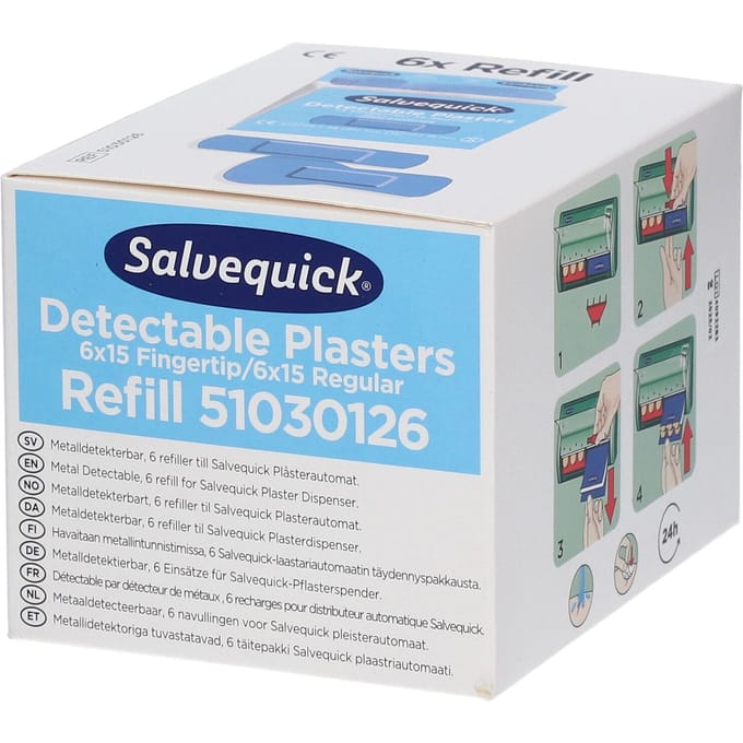 Salvequick detectable vingertop pleister assorti 6754 - 51030126 - 6 pack - 6 navullingen