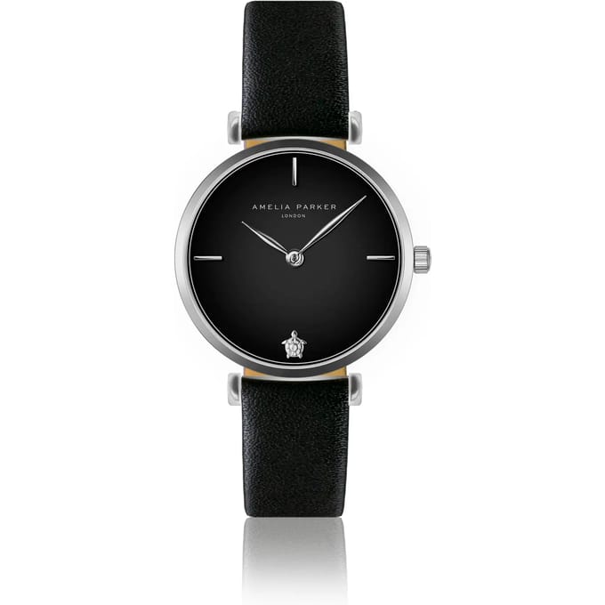 Lederen horloge voor vrouwen Amelia Parker Night Shore Black
