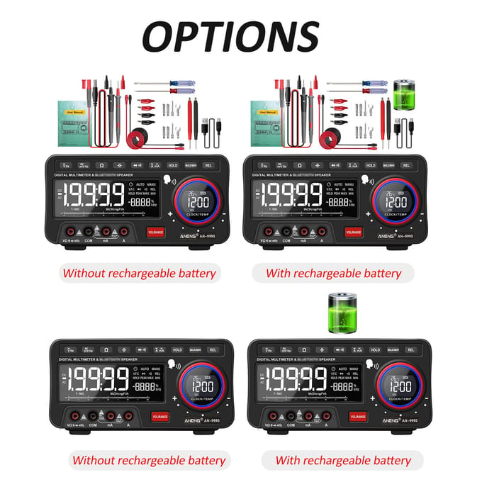 ANENG 2-in-1 BT-luidspreker AC/DC Bank Multimeter 19999 Counts True-RMS Spraakuitzending Multimeter Without Battery & Combination Lines
