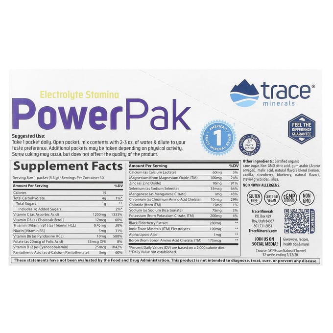 Trace, Power Pack + Immunity, Citroen Bes, 30 pakjes, 5,3 g (0,19 oz) elk
