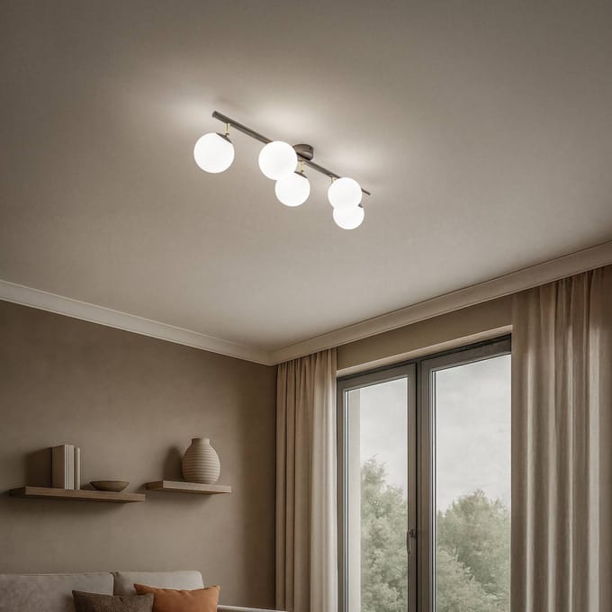 Domiluce Plafondlamp Drum, koffie, glas, lengte 80 cm, 5-lamps, G9
