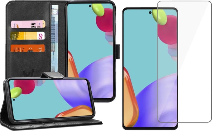 Hoesje geschikt voor Samsung Galaxy A52s - Screenprotector - Book Case Kunstleer Wallet - Zwart
