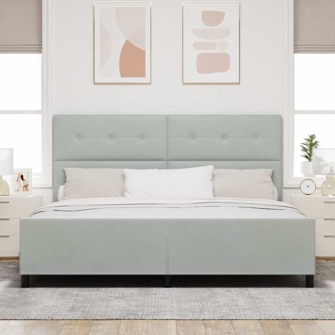 vidaXL - Boxspring - bed - met - hoofdeinde - Lichtgrijs - 200 - x - 200 - cm - Fluweel