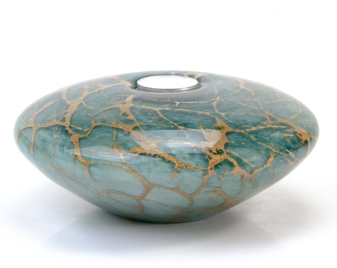 Loranto - Urnen - Waxinelichthouder Disc - Groen/Bladgoud 20cm - Glas