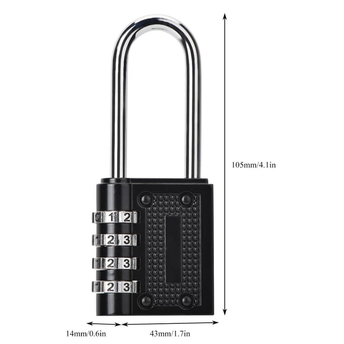 4-cijferig combinatie hangslot met code voor deur, raam, kast, koffer black