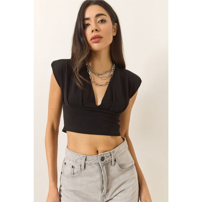 Slim Fit V-hals Gebreide Korte Blouse