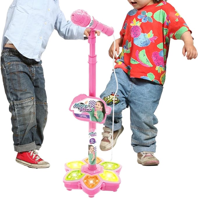 Speel microfoon - Zangapparaat kinderen - Karaoke thuis - Met kleurrijk licht - Tot 100 cm hoog